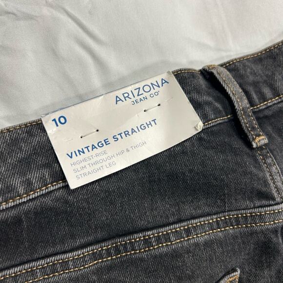 NWT Arizona Highest Rise Vintage Straight Jeans Black Size 10 - Picture 5 of 6